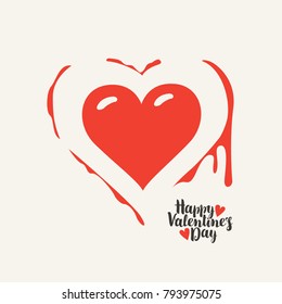 Vector greeting card or banner with heart and blood with calligraphic inscription Happy Valentines Day