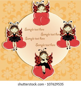 Vector greeting card with a beautiful girl and hearts