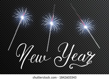 Vector greeting card with bengal lights. Happy new year
