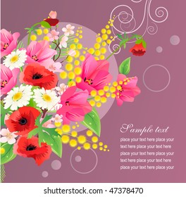 Vector greeting card with big beautiful bunch of flowers