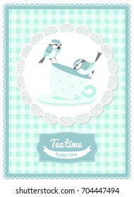 Vector greeting card with birds on a cup.