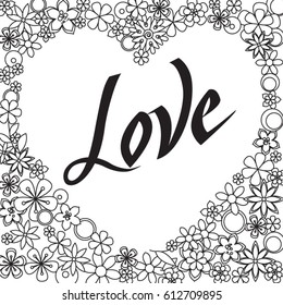 Vector greeting card in black and white. Hand written calligraphy.