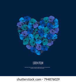 Vector greeting card with blue floral garland