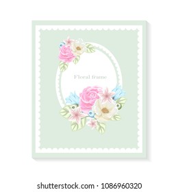 Vector Greeting card with bouquet flowers on white background. Design for wedding, birthday and other holidays. Floral frame.
