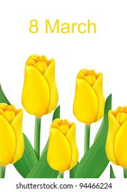 vector greeting card with bouquet of tulips, may be used as a Women's Day backdrop