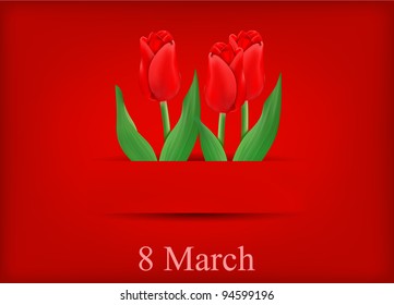 vector greeting card with bouquet of tulips, may be used as a Women's Day backdrop