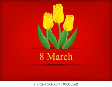 vector greeting card with bouquet of tulips, may be used as a Women's Day backdrop