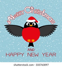 Vector greeting card. Bullfinch.