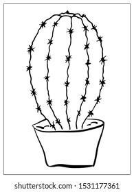 Vector greeting card with cactus. Cartoon monochrome isolated objects on a white background. Linear hand drawn illustration.