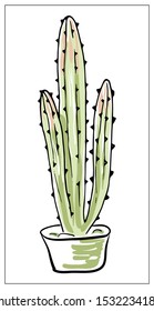 Vector greeting card with cactus. Cartoon colored isolated objects on a white background. Multicolored hand drawn illustration.
