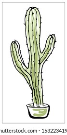 Vector greeting card with cactus. Cartoon colored isolated objects on a white background. Multicolored hand drawn illustration.