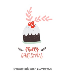 Vector greeting card with cake. Merry Christmas