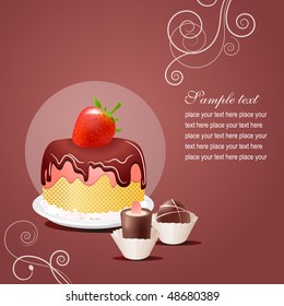 Vector greeting card with cake and sweets