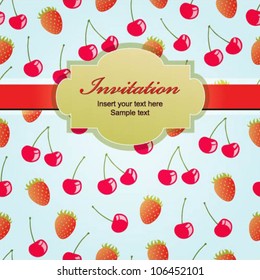 Vector greeting card with cherries and strawberries