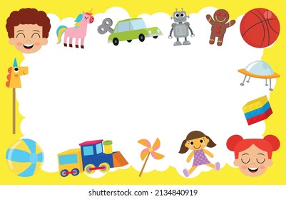 Vector greeting card with children's toy set. Children's toys collection. Funny kid game. It's a playset.