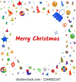 Vector greeting card with Christmas ball and text on colorful background