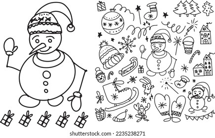 Vector greeting card for Christmas. Snowy winter set.