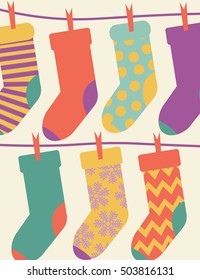 Vector greeting card with christmas socks.