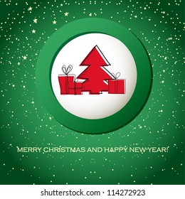 Vector greeting card with christmas tree and present boxes
