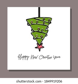 Vector Greeting card with Christmas tree. Happy New Creative Year text.