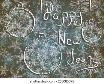Vector greeting card of Christmas tree balls with congratulation.