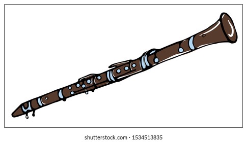 Vector greeting card with clarinet. Cartoon colored isolated objects on a white background. Multicolored hand drawn illustration.