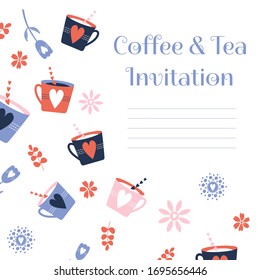 Tarjeta de felicitación vectorial Café y Té Invitación para impresión, papelería, Internet