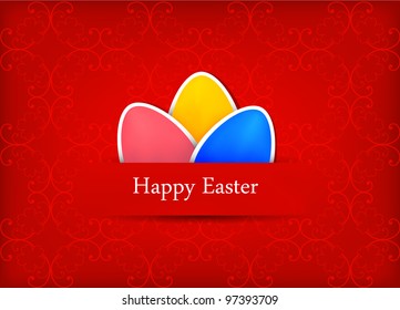 vector greeting card with colorful paper eggs, dedicated to Happy Easter Day
