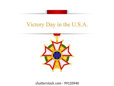 vector greeting card with congratulations to Victory Day with american medal