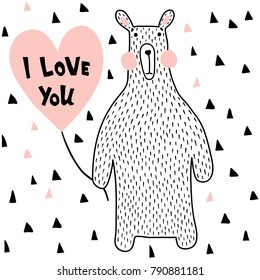 vector greeting card with cute bear and i love you text