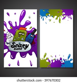 Vector Greeting Card with cute cartoon Halloween characters