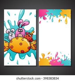 Vector Greeting Card with cute cartoon rabbit, mouse and beaver.