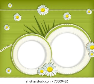 Vector greeting card with daisies and abstracts background