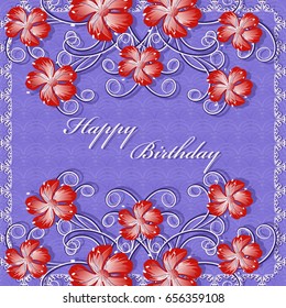 Vector greeting card with decorative flowers. Happy Birthday