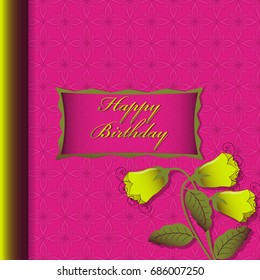 Vector greeting card with decorative flowers. Happy Birthday