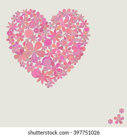 Vector greeting card with the decorative heart made of flowers.