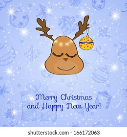 Vector Greeting Card with Deer and Snowflakes
