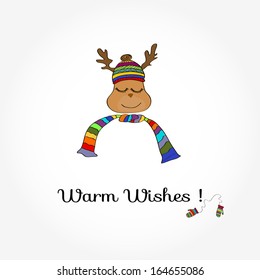 Vector Greeting Card With Deer And Warm Wishes