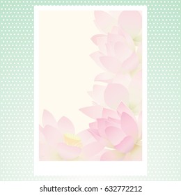 Vector greeting card with delicate lotus flowers. Blank template for congratulatory design with water lilies