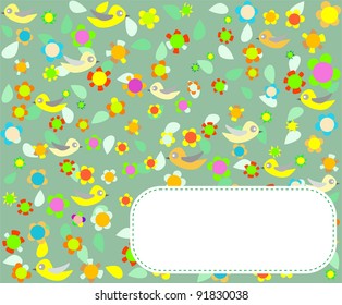 vector greeting card design with bird and flower background