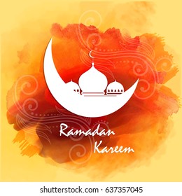 Vector greeting card design for celebration of Ramadan Kareem.  