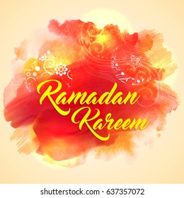 Vector greeting card design for celebration of Ramadan Kareem.  