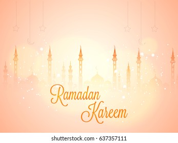 Vector greeting card design for celebration of Ramadan Kareem.  
