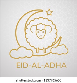 Vector greeting card design with cute Baby Sheep for Muslim Community, Festival of Sacrifice, Eid-Al-Adha Mubarak.