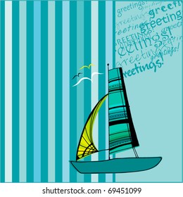 vector greeting card design with illustrated cute sailing boat | eps8
