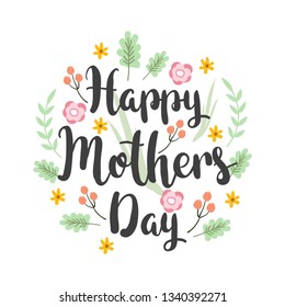 Vector greeting card design with lettering Mother's Day and colorful flowers