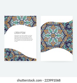 Vector greeting card design. Ornamental invitation template. Arabic, islamic motive. Vintage abstract greeting card. Victorian lace decoration design. Luxury graphical postcard. Classic layout. 