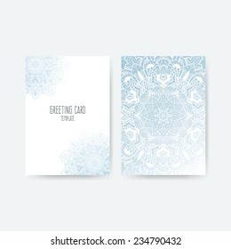 Vector greeting card design. Ornamental invitation template. Arabic, islamic motive. Vintage abstract greeting card. Victorian lace decoration design. Luxury graphical postcard. Classic layout. 