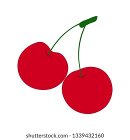 Vector greeting card design with red cherry on white background. Appetizing illustration, artistic.
