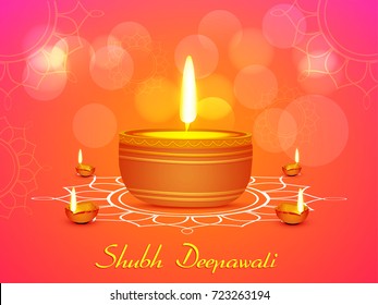 Vector greeting card design with shiny background or realistic Diya,floral for the celebration of Indian Festival of Lights,Happy Diwali(Shubh Deepawali).